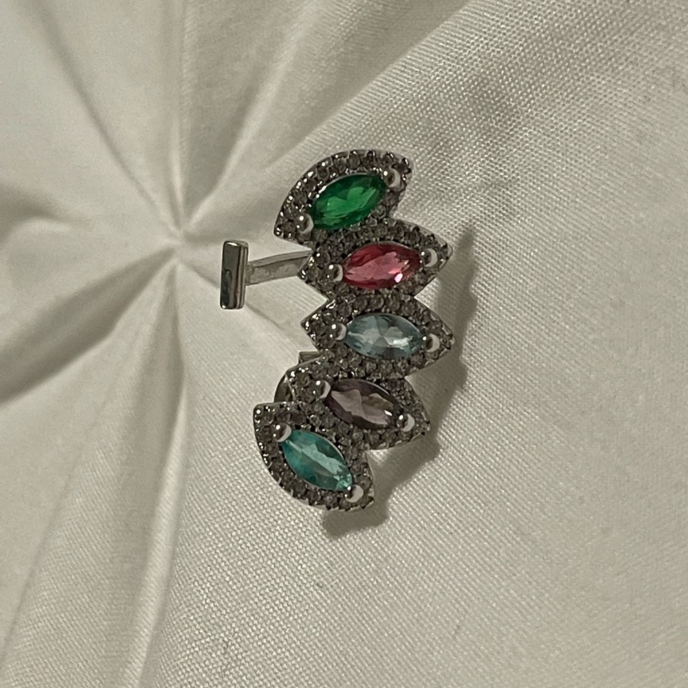 Silver Multicolor Stone Ear Cuff - image 1